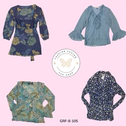 Retro 2000s Y2K Blue Print Long Sleeve Shirt – Vin..