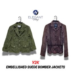 Y2K Embellished Suede bomber Jackets - EV0197