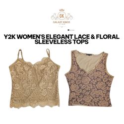 Y2K women's Elegant Lace and Floral Sleeveless Blo..