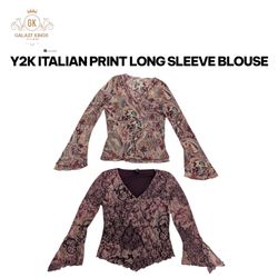 Y2K Italian Print Sexy long Sleeve Blouses