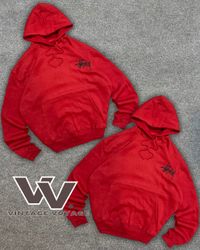 Stussy Rework Style Embroidered Red Pullover Hoodi..