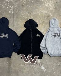 Stussy Rework Style Embroidered Zip-Up Pullover Ho..