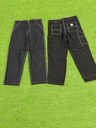 Rework style Carhartt Pantalon noir couture blanch..