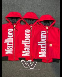 Carhartt x Marlboro Remake Stil Rote Aktive Jacken..