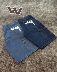 Shorts en denim blancs imprimés Style Rework Stuss..