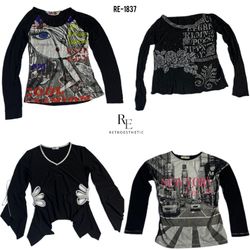 Y2K All Black Rave Langarmoberteile (RE-1837)