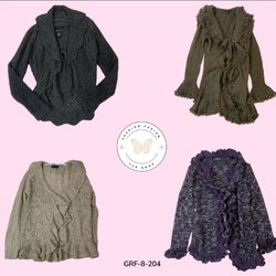 Y2K Ruffle Cardigan Sweater – Vintage 2000s Layere..