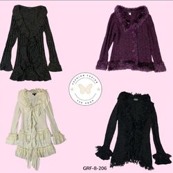 Vintage Y2K Ruffle Trim Cardigan – Early 2000s Kni..