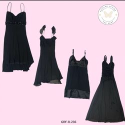 Y2K Vintage Black Printed Poly Dress – Retro Aesth..