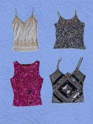 Tops cami en sequins et perles Y2K – Tenues de fêt..