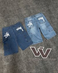 Stussy Rework Style Weiße Bedruckte Denim Shorts -..