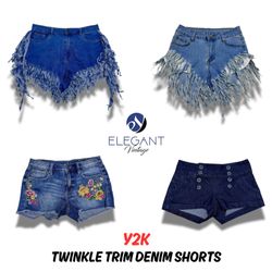 Shorts en denim avec bordure scintillante Y2K - EV..