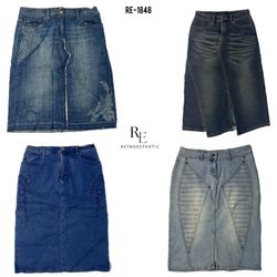 Y2K Cyber Girl Era Denim Midi Skirts (RE-1848)