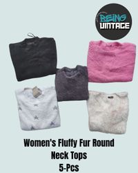Women's Fluffy Fur Round Neck Tops