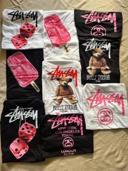 StussyリワークスタイルミックスデザインTシャツ