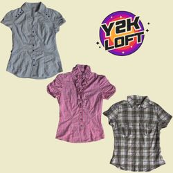 Office Core : Y2K Camisas de Oficina de Manga Cort..