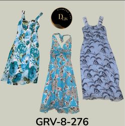 Vestido de Poliéster com Estampa Floral Azul Y2K |..
