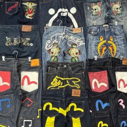 ED HARDY,EVISU,BAPE HYPE MIX LOT -Jacket ,jeans & ..