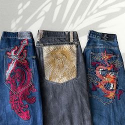 Hiphop Branded Embroidery Jeans Unbrnded