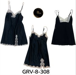 Vestido de dormir de encaje negro vintag..