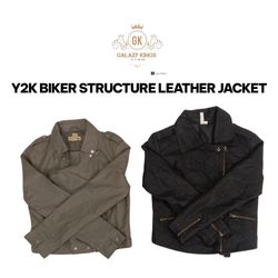 Y2K BIKER STRUCTURE LEATHER JACKET