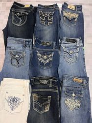 R115 Damen Y2k verziert ausgestellte Jeans