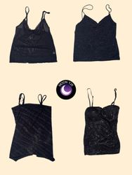 Y2K Gothic Rave All Black Cami Tops (M-628)