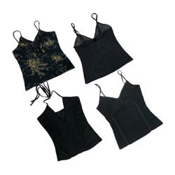 Y2K All Black Gothic Cami Tops