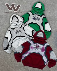 Stussy Rework Style Colourful Patchwork Pullover H..