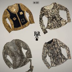 Y2K All Animal Print Vollarm Mix Mesh Tops (AA-222..