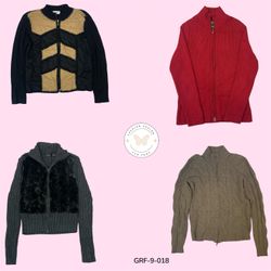 Y2K Doppelreißverschluss Strickpullover – Retro Fe..