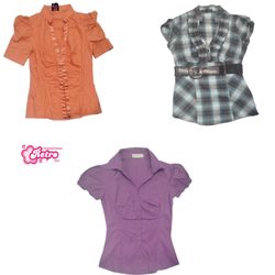 Y2K Unique Soft Tone Shot Sleeve Office Shirt