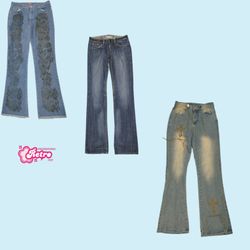 Y2K Front Detailing Flared Jeans (Sep-52)
