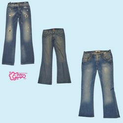 Y2K Pantalones de mezclilla acampanados únicos (Se..