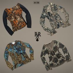 Y2K Boho Earthy Tone Full Sleeve Mix Mesh Tops (AA..
