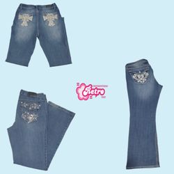 Jeans Flare in Denim Decorati Y2K