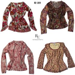Y2K Floral Print Mesh Full Sleeve Tops (RE-2011)