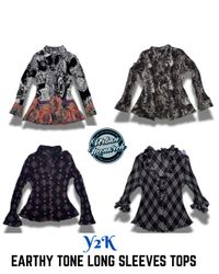 Y2K Earthy Tone Long Sleeves Tops - UMW0028