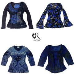 Y2K Moody Blues Mesh Mix Full Sleeve Tops (RW-763)