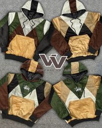 Stussy Rework Style Corduroy Patchwork Pullover Ho..