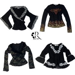 Tops Góticos Pretos Com Manga Longa Y2K (RW-769)