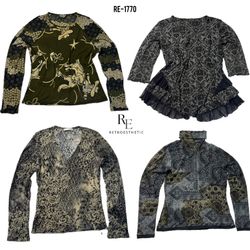 Y2K Grunge Bronze Mesh Mix Camisetas de Manga Long..