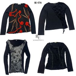 Y2K All Black Gothic Mesh Mix Full Sleeve Tops(RE-..