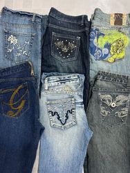 R131 Ladies Embroidered Y2k Flared Jeans