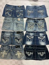 R136 Upcycled Y2k Ladies Embellished Mini Skirts