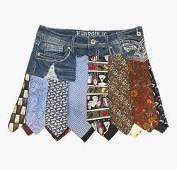 Upcycled Denim Skirt With Tie