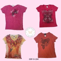 Camiseta Gráfica Rosa e Branca Y2K Harley Davidson..