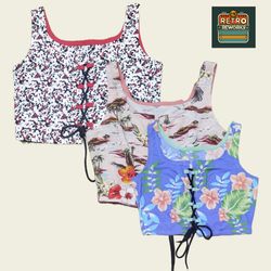 SS25 Upcycled Floral Lace-Up Cami Top