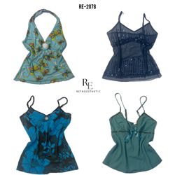 Y2k blue ocean cami tops 2078