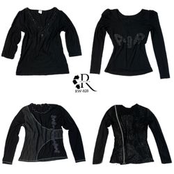 Y2K Black Rave Magliette a maniche lunghe (RW-828)